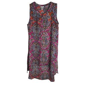 Spense Paisley Sleeveless Tunic Top Colorful Pink Ombre Boho Flowy Split Hem SzS